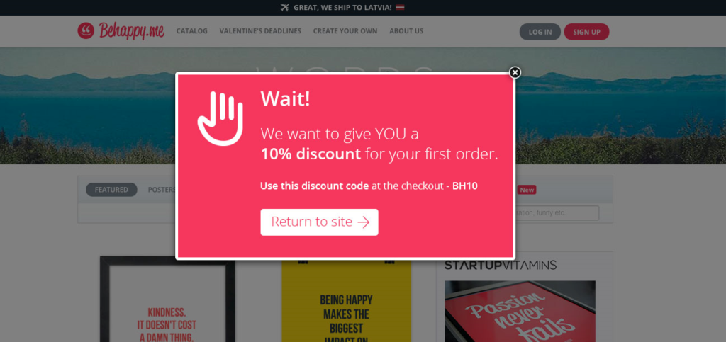 pop-up okno při zavírání stránky webu. slevový kupón na e-shop.