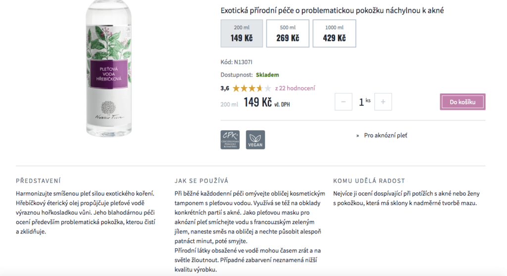 Popis produktů na e-shopu Nobilis