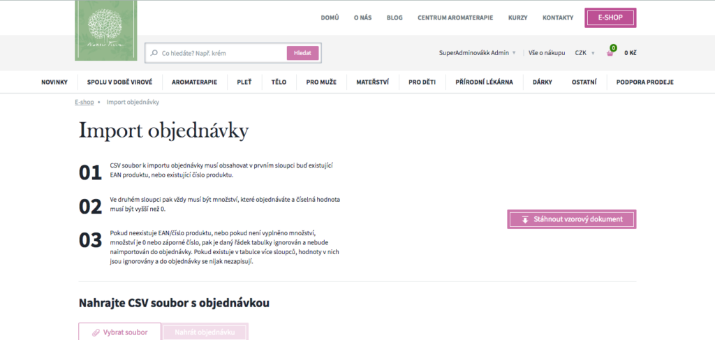 Nobilis a možnost nahrát objednávku v CVS formátu